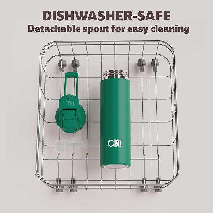 OISIZ Insulated Water Bottle 24 oz with 2 in 1 Spout and Straw Lid,One Click Safety Lock,100% Leakproof,Keep Cold 24H,Vacuum Stainless Steel Water Bottle for School,Travel and Sports,Dishwasher Safe