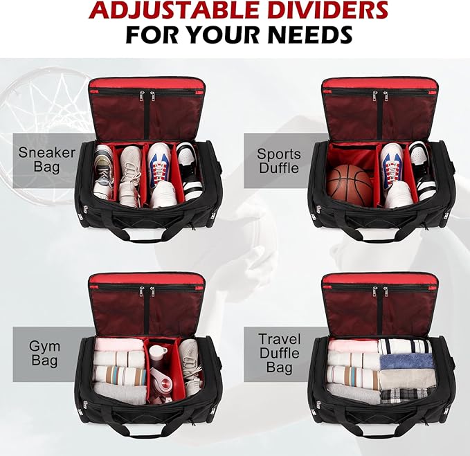 Sneaker Bag for Travel, Outdoor Sports Gym Bag Shoe Bag for 4 Pairs of Sneakers up to Size 14, Travel Duffel Bag with 3 Adjustable Dividers & Shoulder Strap, Sneakerhead Gift