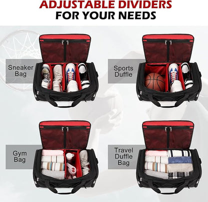 Sneaker Bag for Travel, Outdoor Sports Gym Bag Shoe Bag for 4 Pairs of Sneakers up to Size 14, Travel Duffel Bag with 3 Adjustable Dividers & Shoulder Strap, Sneakerhead Gift
