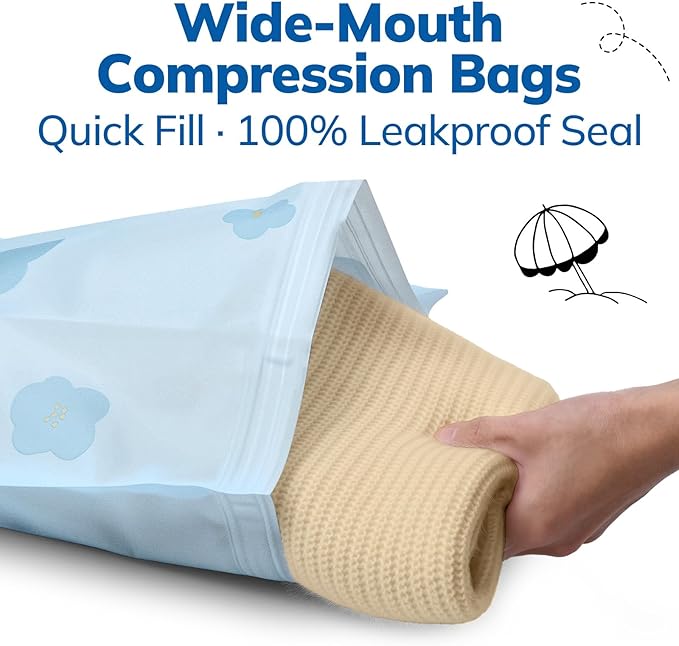 Umimile Vacuum Storage Bags for Travel with Electric Pump, Reusable Travel Vacuum Bags, Space Saver Bags for Luggage, Suitcases and Backpack (4-Pack + PUMP)