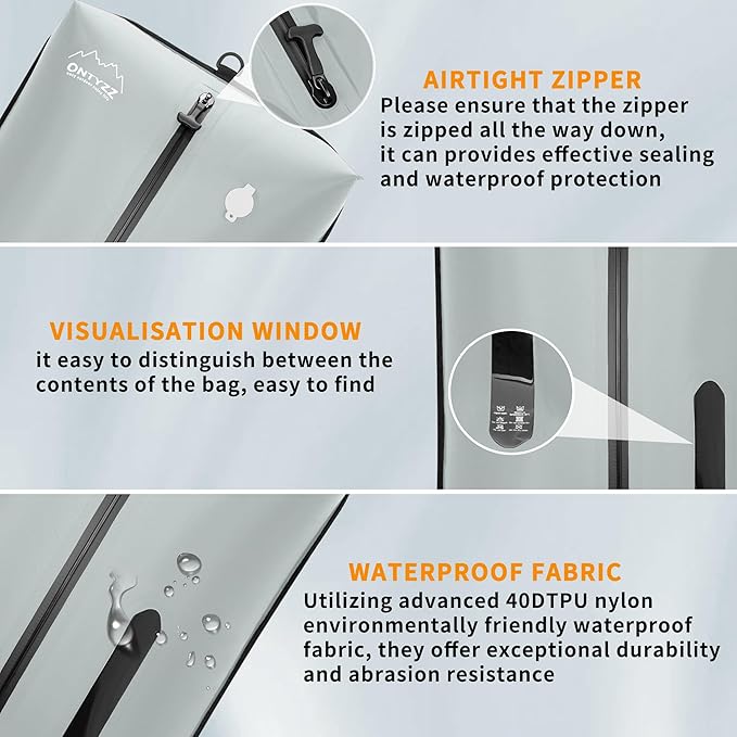 ONTYZZ Three Pack Grey TPU Vacuum Bag for Travel Reusable Compression Bag with IPX8 Waterproof Zipper Durable Space Saver Bag，Large with Air pump