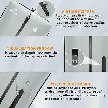 ONTYZZ TPU Vacuum Bag for Travel Reusable Compression Bag with IPX8 Waterproof Zipper Durable Space Saver Bag,Large Two Pack Grey（NO PUMP!）