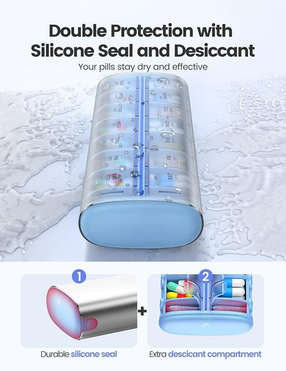 Vaydeer 7 Day Weekly Pill Organizer 2 Times a Day, Metal Am Pm Travel Pill Case, Large Capacity Twice Daily Cute Pill Box for Supplements, Pills, Vitamins and Medication (Gunmetal)