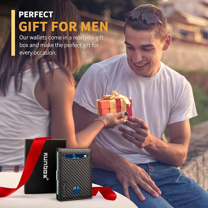 RUNBOX Money Clip Slim Wallets for Men RFID Blocking 11 Card Holder Minimalist Small Leather Bifold Men's Front Pocket Wallet Gift Box