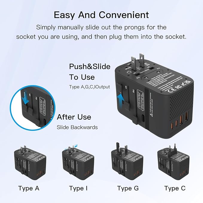 Voltage Converter Universal Travel Adapter, PD20W International Power Adapter,Fast Charging Travel Charger, All in One Worldwide Travel Plug Adapter, Outlet Adapter for EU UK USA AU, Black