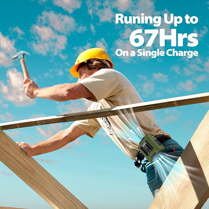 Portable Waist Fan - 14500mAh Rechargeable Battery, 67Hrs Cooling Belt Fan, 5 Powerful Speed & 360° Rotatable, Hands Free Clip On Waist With LED Light for Work Gift Camping Travel Outdoor