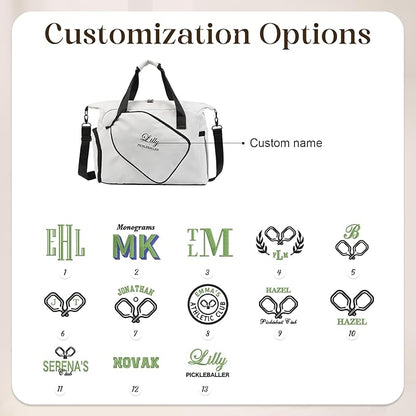 Personalized Duffel Bag Custom Sport Gym Travel Bags Embroidered Name Text Customized Dry Wet Separated Weekend Waterproof Bag for Women Men (D-White)