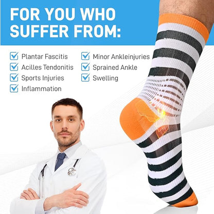 IRAMY Crew Compression Socks Ankle Support Moisture Wicking Plantar Fasciities Pain Relief 3 Packs