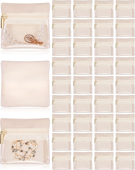 Uiifan 36 Pcs Travel Jewelry Bag Bulk Zipper Jewelry Pouch Flannel Portable Pocket Organizer for Necklace Earring Women Gift