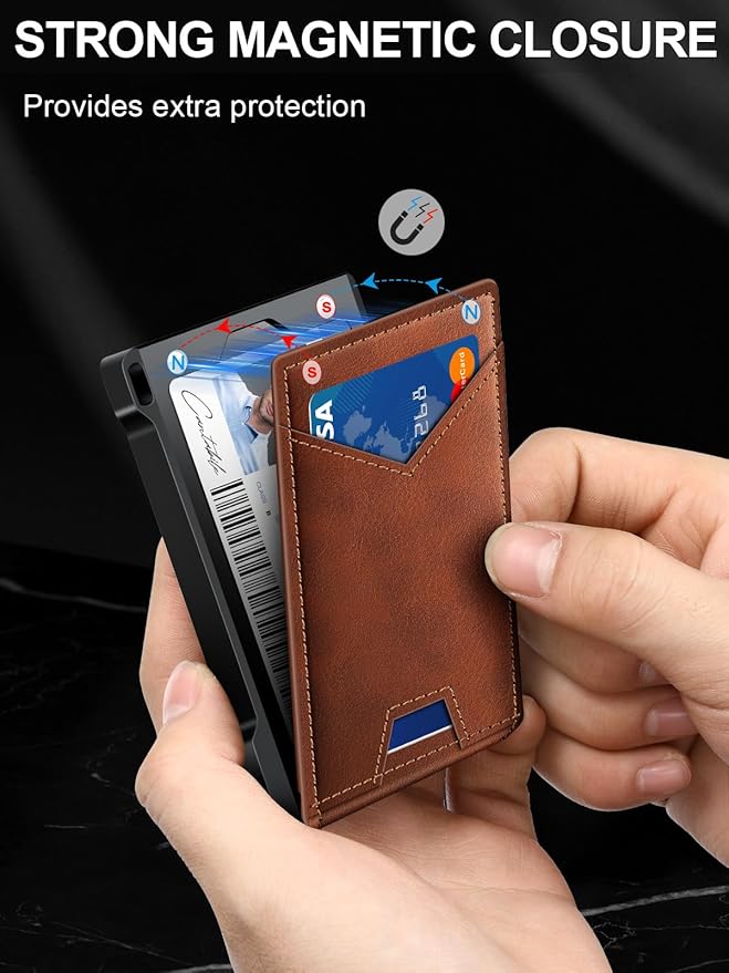 Wallet for Men RFID Wallet with 2 ID Windows & Money Clip, Slim Pop Up Card Holder for 10-12 Cards, Bifold Minimalist Smart Wallet for Front Pocket, Compact Metal Credit Card Holder, Gifts for Men