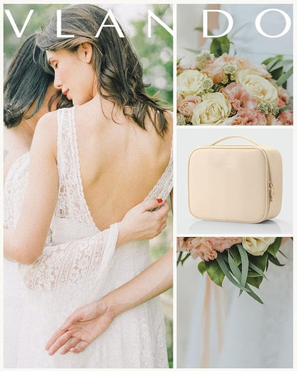 Vlando Travel Makeup Bag, Makeup Bag Organizer,Gift Ideas for Women Girls,Makeup Storgae Bag with Dividers and Handle,Gifts for Christmas,Birthday,Wedding Beige