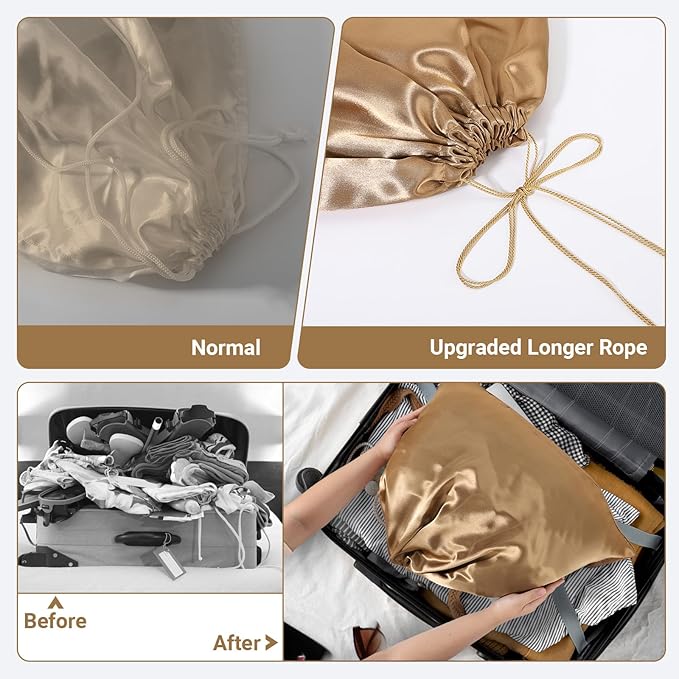 Ewen 7 Pack 23.6x19.6in Satin Drawstring Pouch with Blank Tags, Large Dust Bags for Handbags, Travel Essential Packing Bag, Dustproof Clothes Organizer for Closet Home Storage Accessories Organization