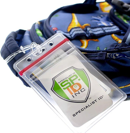 Bulk 100 Pack - RESEALABLE Clear Plastic Luggage Identification Tags with Loops Included - Business Card or Photo Insert Bag Tags - Great for Travel and Student ID’s by Specialist ID