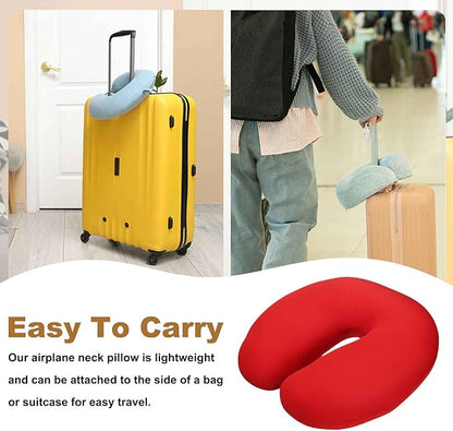 HARFINGTON Travel Pillow Airplane Neck Pillow U-Shaped Filled with Foam Beads Stuffable Classic for Sleeping Neck Chin Lumbar Support, Red