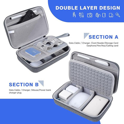 Hard Electronic Organizer Travel Case for MacBook Power Adapter Chargers Cables Power Bank Apple Magic Mouse Apple Pencil USB Flash Disk SD Card Hard Drive Waterproof Shockproof Carrying Case, Grey