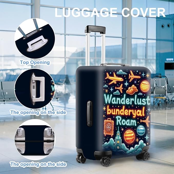 World Map Luggage Cover – Stylish and Durable Travel Suitcase Protector for Wanderlust Enthusiasts and Globe-Trotters, Fits 32"-34" Suitcase,XL