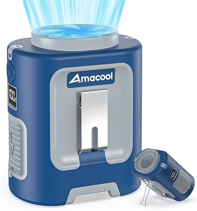 AMACOOL Mini Portable Waist Fan Clip on, 13000RPM 4-Speeds Personal Neck Fans, Up to 24H Battery Life, Rechargeable Wearable Shirt Belt Fan for Outdoor Work Jobsite Travel Camping, Gifts for Men