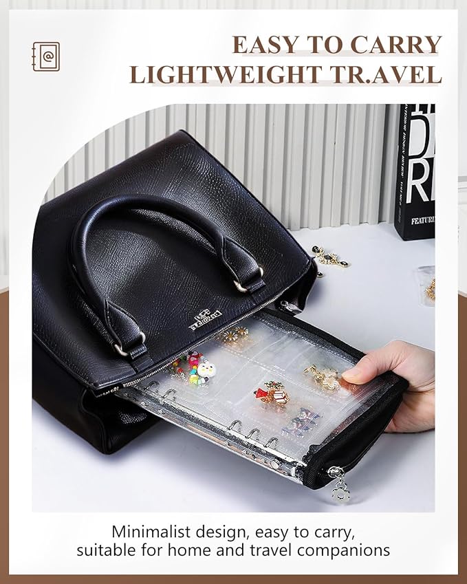 AOLEIXIYA Jewelry Organizer Book Clear Travel earring book organizer Transparent Jewelry Book with Zipper Pouch Bags (Black,With 80 PCS Small Jewelry Bags)