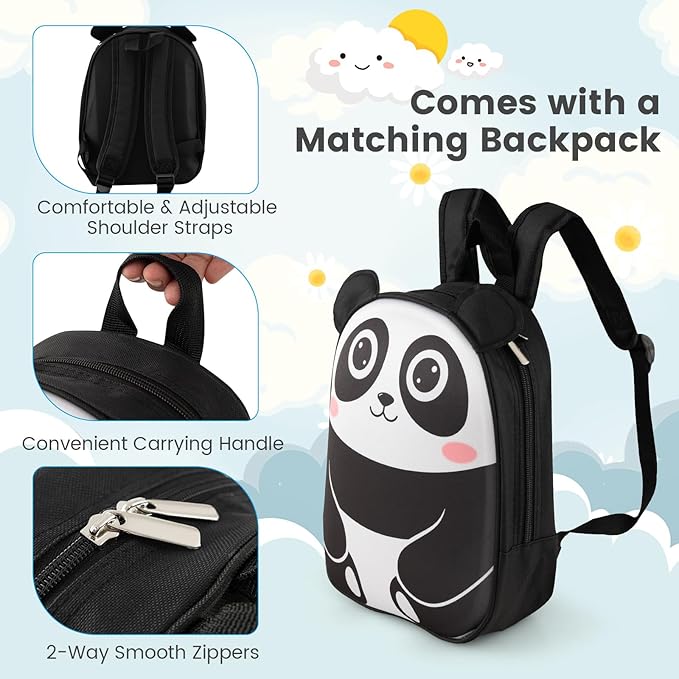 Goplus 2PC Kids Carry On Luggage Set, 16" Rolling Suitcase & 12" Backpack, Airline Approved Travel Trolley Luggage with Wheels for Toddlers Children Girls Boys (Panda)