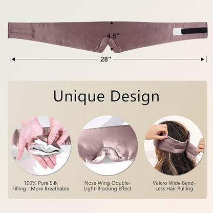 ZIMASILK 100% 22 Momme Mulberry Silk Sleep Mask - Full Silk Filled, Ultra-Soft & Breathable, Face-Hugging Blackout Eye Cover for Sleeping (Gray Purple)