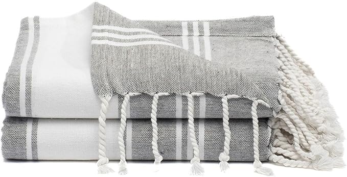 Cotton Turkish Beach Towel Towels Oversized 36"x72" Pool Absorbent Extra Large Quick Dry Sand Travel Towel (Grey, 2 Pack)