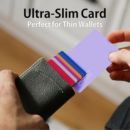 Eelexa Wallet Tracker Card, Rechargeable Thin Finder, Works with Apple Find My (iOS Only), Item Locator for Luggage Tags, Passports, Phone, IP68 Waterproof, Purple 2 Pack