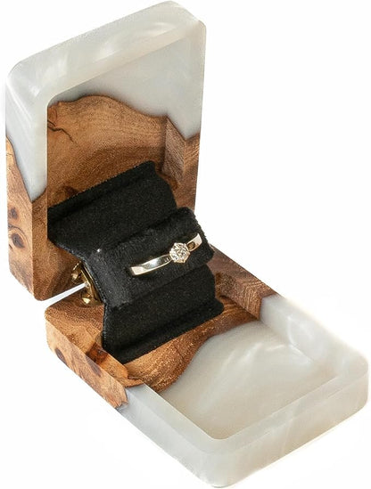 RWA Slim Engagement Ring Box for Proposal – Unique Wedding Ring Holder & Jewelry Display Case – Travel Jewelry Organizer, Ring Bearer Box, Proposal Gift, Wedding Ring Box for Ceremony, FLIP white elm