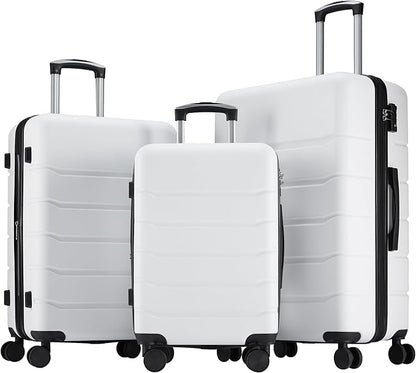 OLIXIS 3-Piece Luggage Set, 20/24/28 Inch Hardside Suitcases with Spinner Wheels, Lightweight ABS Hard Shell Travel Luggage, TSA Approved Lock, Expandable Carry-On & Checked Luggage–White