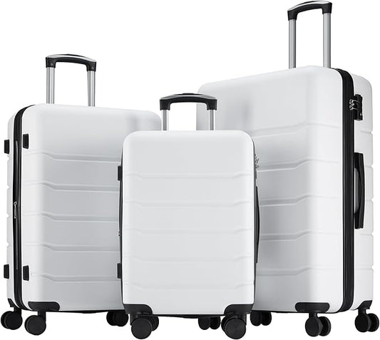 OLIXIS 3-Piece Luggage Set, 20/24/28 Inch Hardside Suitcases with Spinner Wheels, Lightweight ABS Hard Shell Travel Luggage, TSA Approved Lock, Expandable Carry-On & Checked Luggage–White
