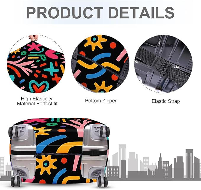 ANNA QUEEN Color Pop Abstract Luggage Cover, Modern Geometric Art Suitcase Protector, Stretchable Washable Travel Sleeve for 24-26 Inch Luggage