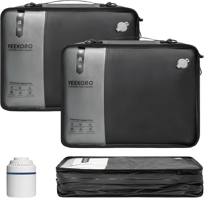 Compression Packing Cubes, Vacuum Bags for Business Trip, Professional IPX8 Reusable Travel Packing Cubes for 20 inch Suitcases, Organizer Bags for Luggage for Women & Men(2 pack, with Pump)