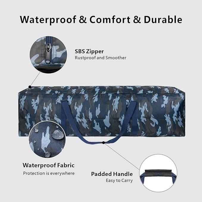 TOPDesign 46 Inch Extra Large Zippered Duffel Bag for Travel Camping Sports Equipment Storage, Waterproof Foldable Luggage Bag with Padded Handles