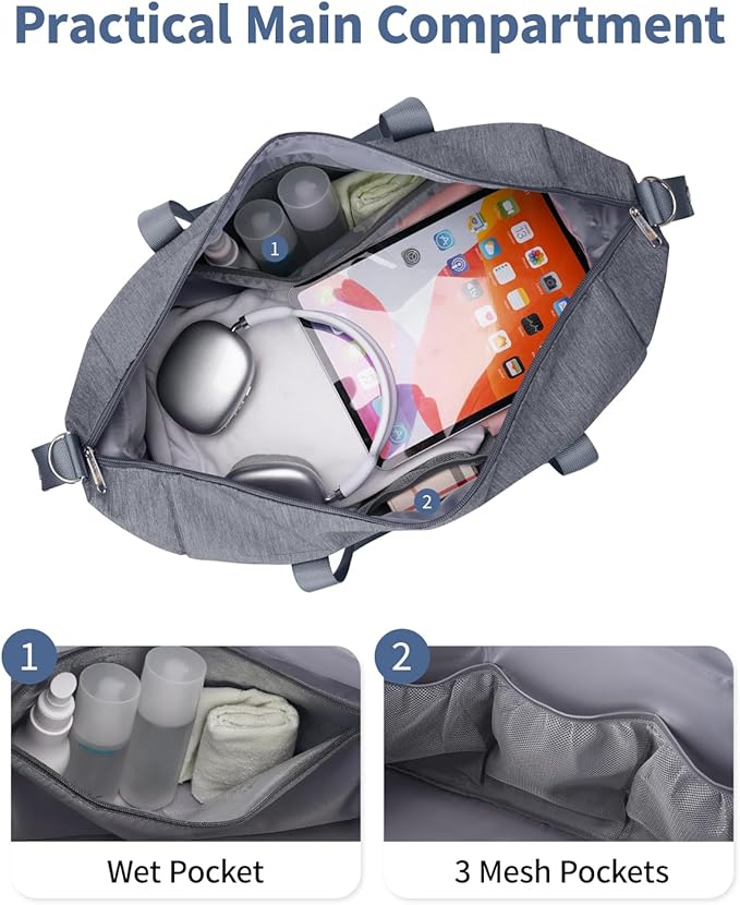 Narwey For Spirit Airlines Personal Item Bag 18x14x8 Travel Duffel Bag Carry on Bag Underseat for Airplane with Wet Pocket Small Gym Bag Weekender Overnight for Women and Men (Grey)