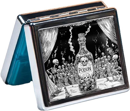 7 Days Chromed Shiny Silver Pill Organizer with Mirror Inside Has 8 Separate Compartments Rectangle Cute Travel Pill Organizer for Purse 7 Days (A Flock of Skeletons)