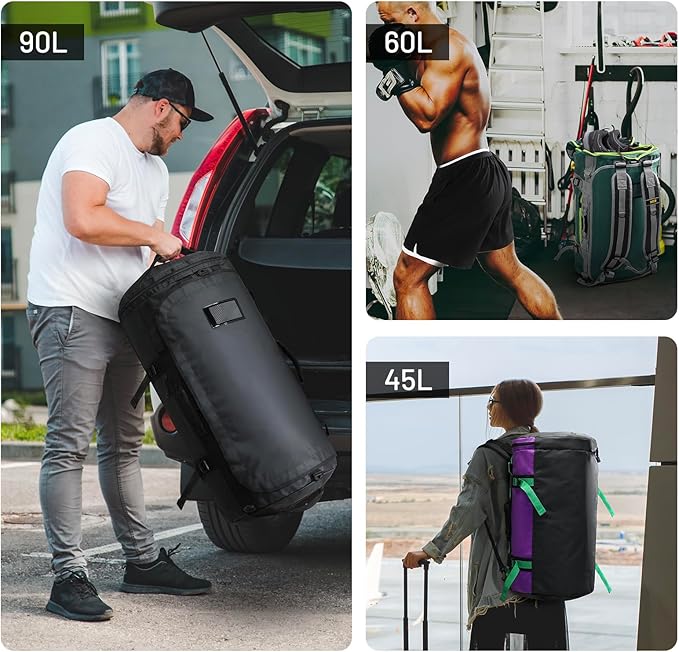 MIER Large Duffel Backpack Sports Gym Bag with Shoe Compartment, Heavy Duty and Water Resistant, Green, 90L