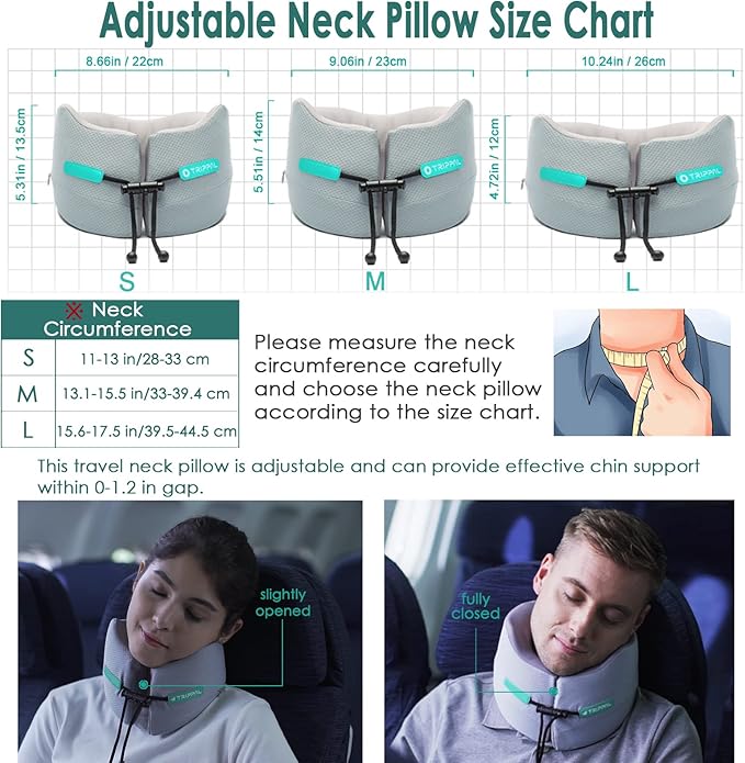 GOLDORANGE Travel Pillow Flight Neck Pillows Best Memory Foam Neck Pillows for Sleeping Airplane Car Home Office Chin Head Support Rest Travel Essentials with Compact Carry Bag Grey S