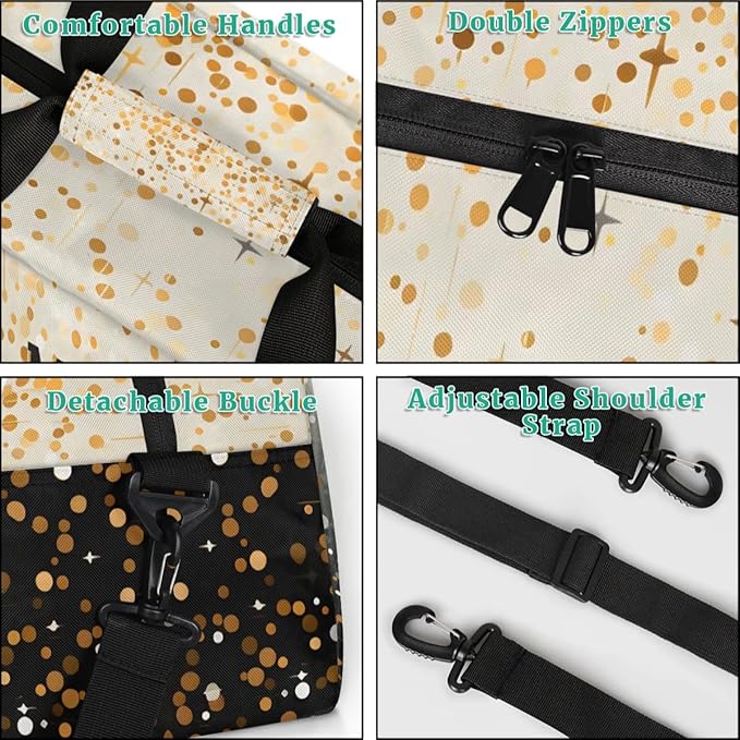 Personalized Kids Sports Duffel Bag with Name Custom Weekender Overnight Bag for Boys Girls Gym Bag Travel Dance Gymnastics Duffel Bag, Golden Glitter Black Shiny