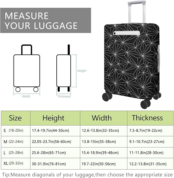 Black Polygonal Travel Luggage Cover, Travel-Themed Suitcase Protector Stretchable, Washable Travel Suitcase Cover (S for 18-20 Inch Luggage)
