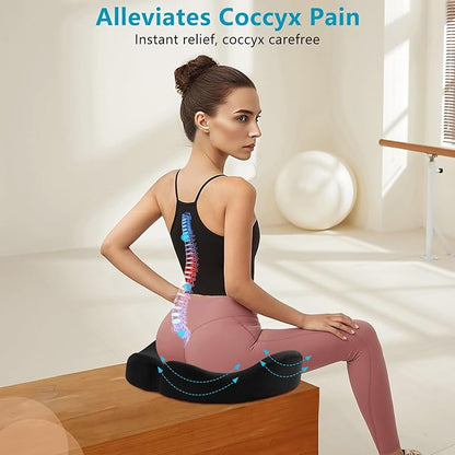 Seat Cushions for Office Chairs & Hip Pain Relief, Extra-Dense Coccyx Cushion with Sciatica Support, Ergonomic Design for Desk Chair, Car, Wheelchair, All-Day Comfort (Black)