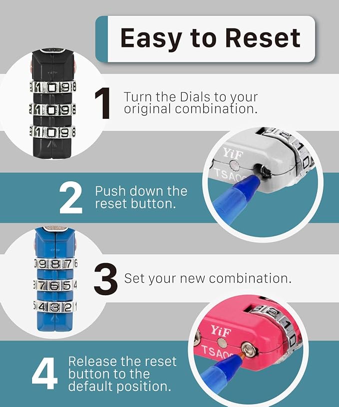 Fosmon TSA Approved Luggage Locks, Suitcase Travel Lock with Push Release Button for Extra Security, 3 Digit Combination Padlock for Gym Locker, Backpack Zipper Anti Theft, Gun Case - Silver, 2 Pack