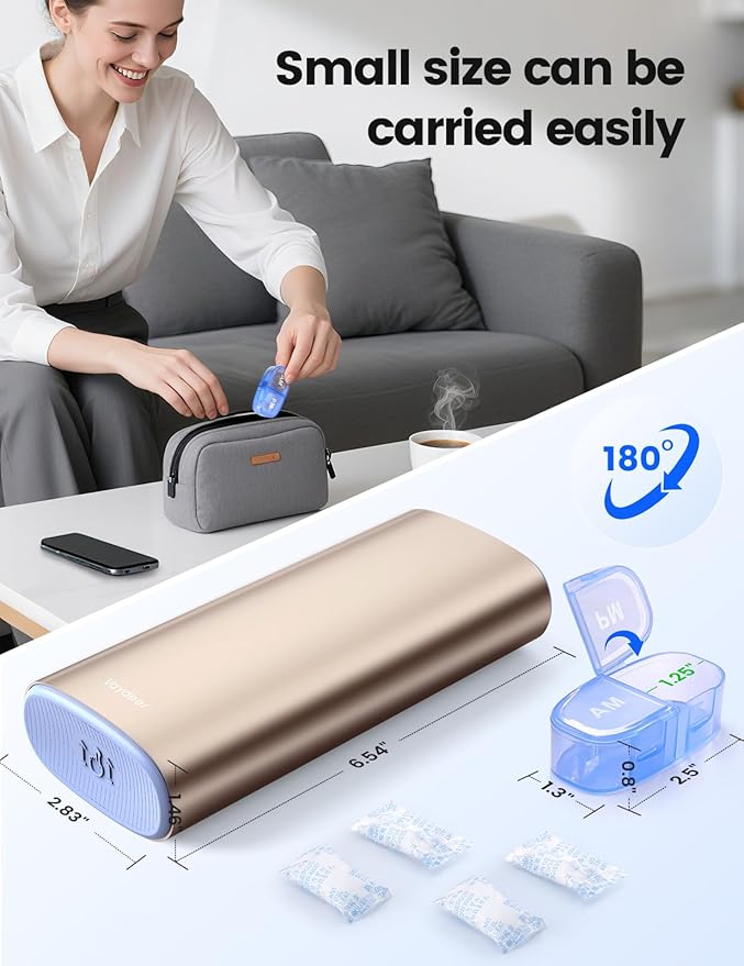 Vaydeer Large Weekly Pill Organizer 2 Times a Day,Metal 7 Day Travel Pill Box with Double Protection,AM PM Pill Case for for Medication, Vitamins, Fish Oils, Supplements(Champagne Gold)