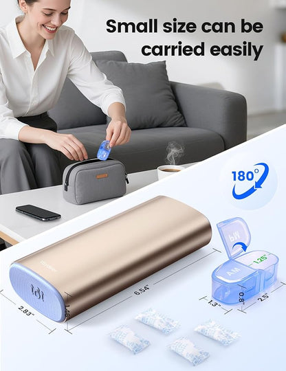 Vaydeer Large Weekly Pill Organizer 2 Times a Day,Metal 7 Day Travel Pill Box with Double Protection,AM PM Pill Case for for Medication, Vitamins, Fish Oils, Supplements(Champagne Gold)
