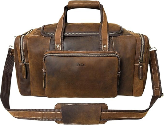 Leather Travel Bag with Trolley Strap,s Adjustable Shoulder Strap, Laundry Bag Travel Duffel Bag 22x11x12 by De Lira