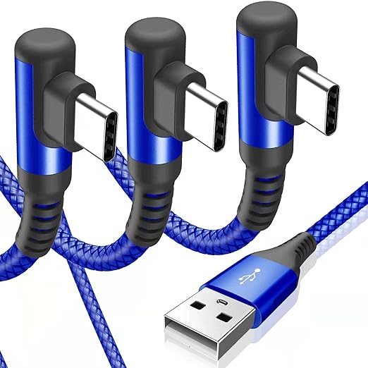 sweguard USB C Cable Right Angle [3Pack, 10FT+6.6FT+3.3FT], 3.1A Fast Charger Cable Nylon Braided Cord for iPhone 17 16 15 Pro Max Plus iPhone Air, Samsung Galaxy S25 S24 S23 S22 S21 Note 20 10,Moto