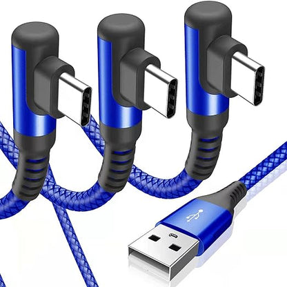 sweguard USB C Cable Right Angle [3Pack, 10FT+6.6FT+3.3FT], 3.1A Fast Charger Cable Nylon Braided Cord for iPhone 17 16 15 Pro Max Plus iPhone Air, Samsung Galaxy S25 S24 S23 S22 S21 Note 20 10,Moto