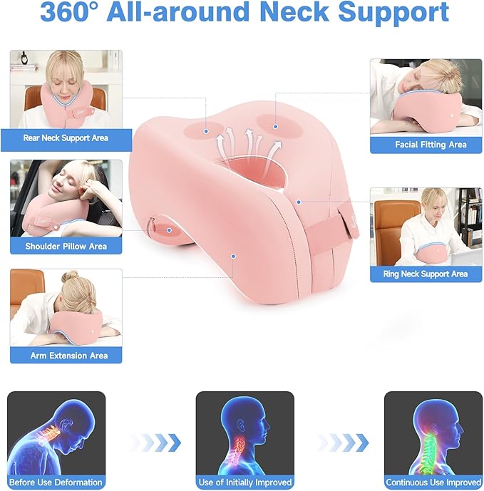 jiaao Neck Pillow Airplane, Memory Foam Travel Neck Pillows for Long Flight, 3D Eye Masks, Ear Plugs and Portable Drawstring Bag, Napping Pillow for Home, Road Trips, Sleep Rest and Travel Use