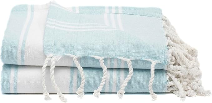 Cotton Turkish Beach Towel Towels Oversized 36"x72" Pool Absorbent Extra Large Quick Dry Sand Travel Towel (Aqua Blue, 2 Pack)