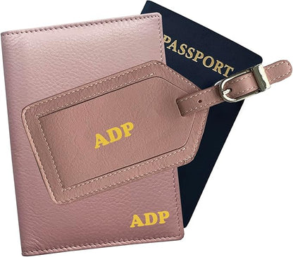 Personalized Monogrammed Blush Leather RFID Passport Wallet and Luggage Tag