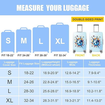 Luggage Cover - World Travel Themed Suitcase Protector with Iconic Landmarks and Hot Air Balloons - Durable, Elastic, and Stylish Design for Travel Bags,M