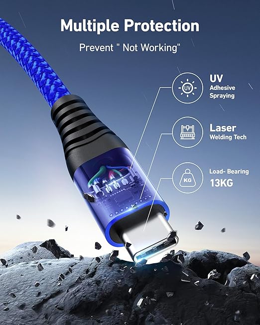 USB to USB C Cable 60W Fast Charging [2 Pack 10FT], USB A to USB C Cable, Durable Braided USB Type C iPhone Charger USBC Cord for iPhone 17/16/15/Pro Max/Plus, Samsung Galaxy S23 and More-Blue